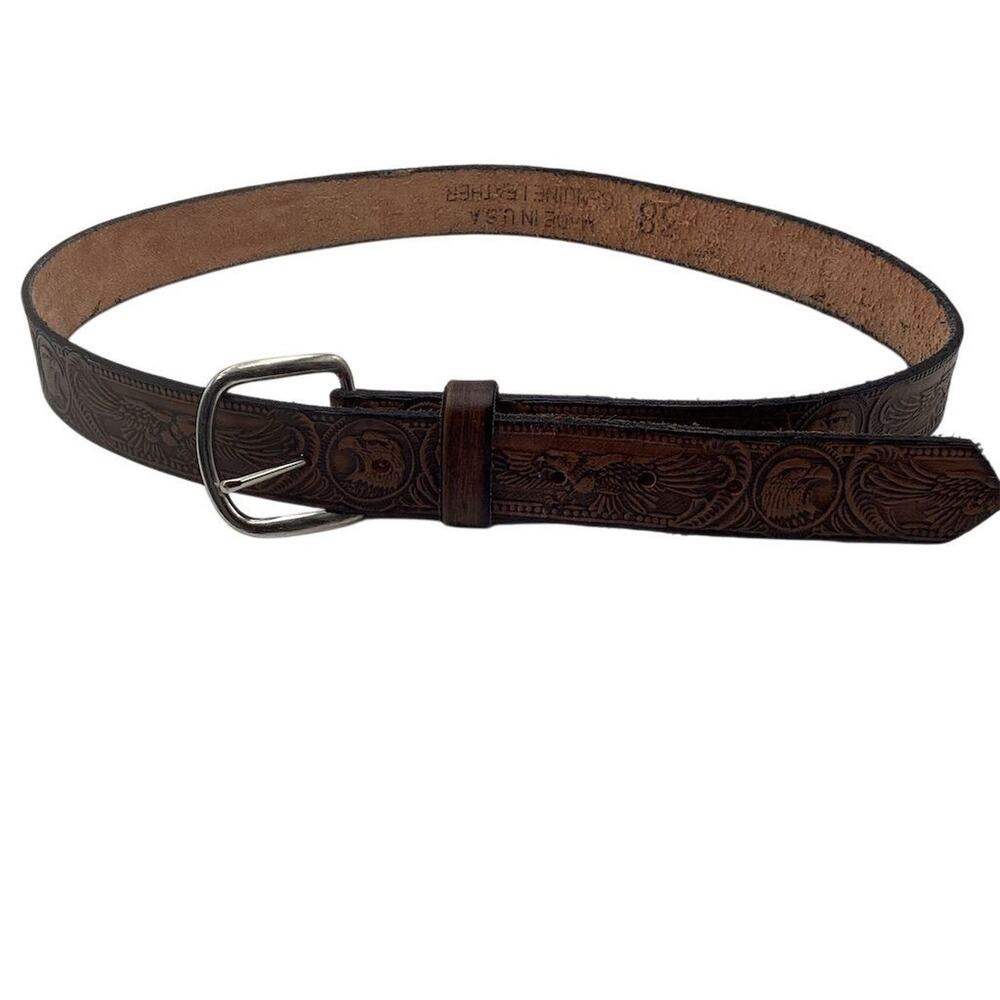 Men's Western‎ Eagle Brown Leather Belt Size 38 Buckle Accents